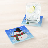 White kerst Snowman Glazen Onderzetter (Schuin)