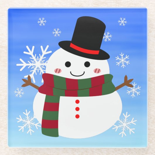 White kerst Snowman Glazen Onderzetter (Voorkant)