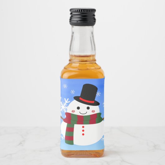 White kerst Snowman Likeurfles Etiket (Voorkant)