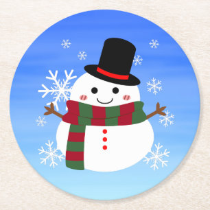 White kerst Snowman Ronde Kartonnen Onderzetter