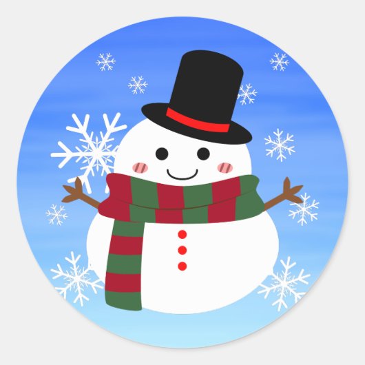 White kerst Snowman Ronde Sticker (Voorkant)