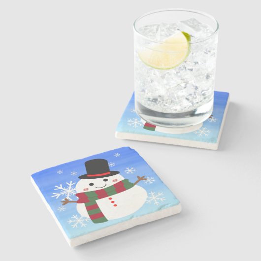 White kerst Snowman Stenen Onderzetter (Zijkant)