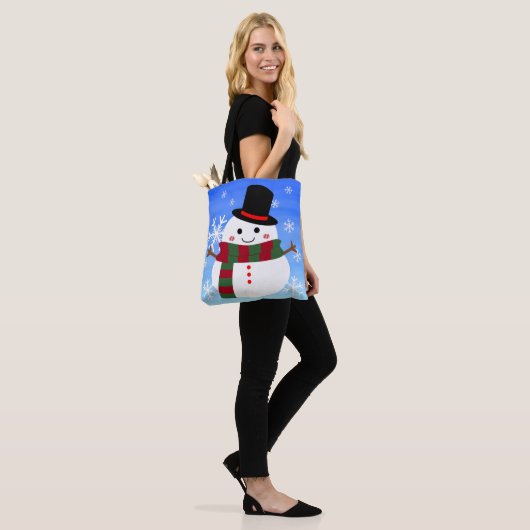 White kerst Snowman Tote Bag (Op model)