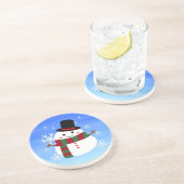 White kerst Snowman Zandsteen Onderzetter (Zijkant)