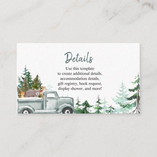  White kerst Woodland Animals Detail Card Informatiekaartje (Voorkant)