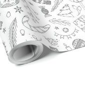 White Kerstdoodles Cadeaupapier (Rol Hoek)