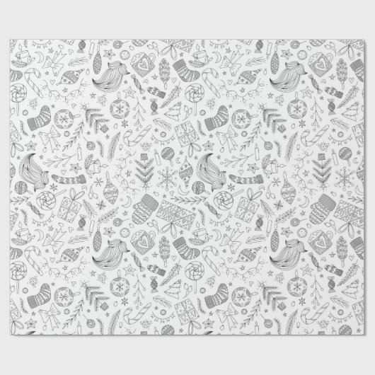 White Kerstdoodles Cadeaupapier (Vlak)