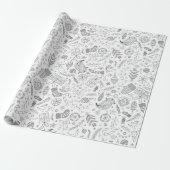 White Kerstdoodles Cadeaupapier (Uitgerold)