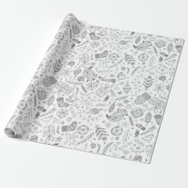 White Kerstdoodles Cadeaupapier