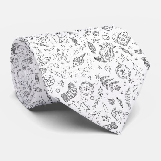 White Kerstdoodles Stropdas (Opgerold)