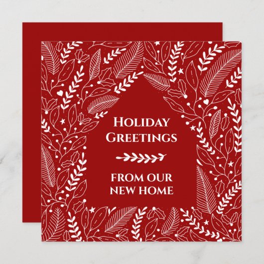 White KerstFlorals op Holiday Red New Home Aankondiging (Voorkant / Achterkant)