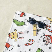 White KerstHappy Santa en Reindeer Pattern Strandlaken (In situ)