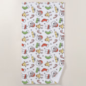 White KerstHappy Santa en Reindeer Pattern Strandlaken (Voorkant)