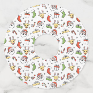 White KerstHappy Santa en Reindeer Pattern Wijnglaslabel
