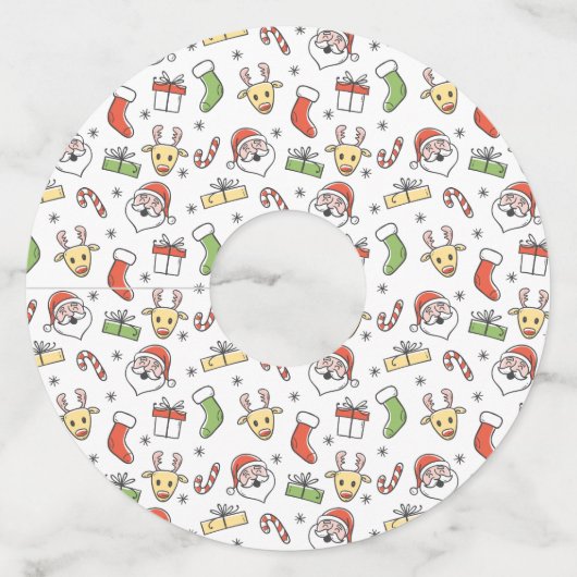 White KerstHappy Santa en Reindeer Pattern Wijnglaslabel (Voorkant)