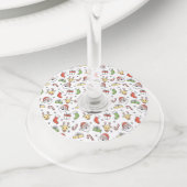 White KerstHappy Santa en Reindeer Pattern Wijnglaslabel (Dichtbij)