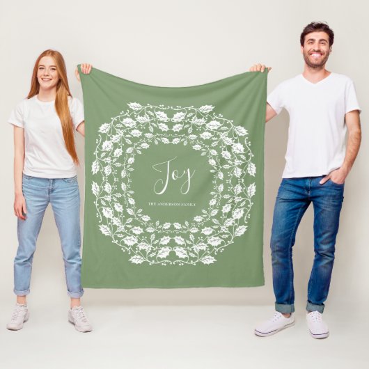White Kerstkerst Holly Joy | Gepersonaliseerd groe Fleece Deken (In situ)