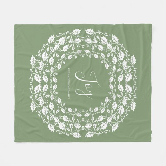 White Kerstkerst Holly Joy | Gepersonaliseerd groe Fleece Deken (Voorkant (Horizontaal))