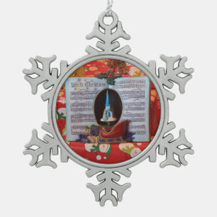 white kerstliedboek tin sneeuwvlok ornament