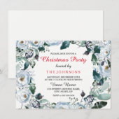 White Kerstmis Elegant Floral Xmas Party Invite Kaart (Voorkant / Achterkant)