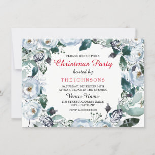 White Kerstmis Elegant Floral Xmas Party Invite Kaart