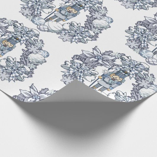 White Kerstmis Nutcracker Wreath Cadeaupapier (Hoek)
