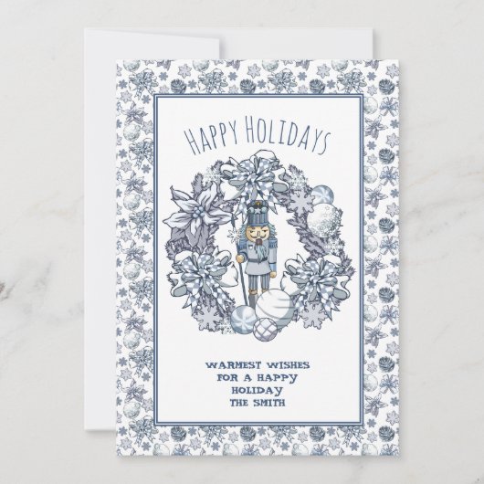 White Kerstmis Nutcracker Wreath Feestdagenkaart (Voorkant)