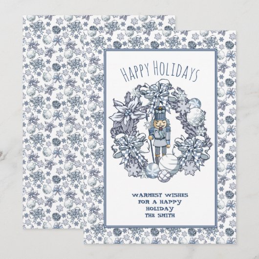 White Kerstmis Nutcracker Wreath Feestdagenkaart (Voorkant / Achterkant)