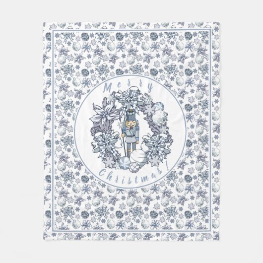 White Kerstmis Nutcracker Wreath Fleece Deken (Voorkant)