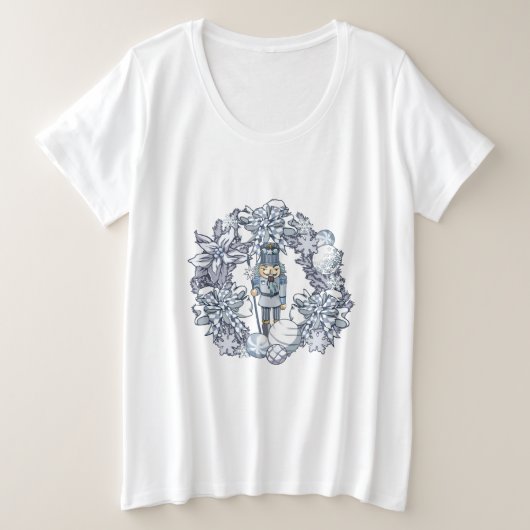 White Kerstmis Nutcracker Wreath Grote Maat T-shirt (Design voorkant)