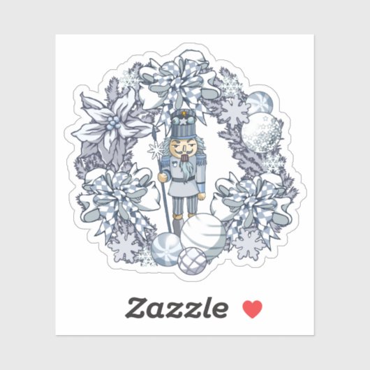 White Kerstmis Nutcracker Wreath Sticker (Vel)