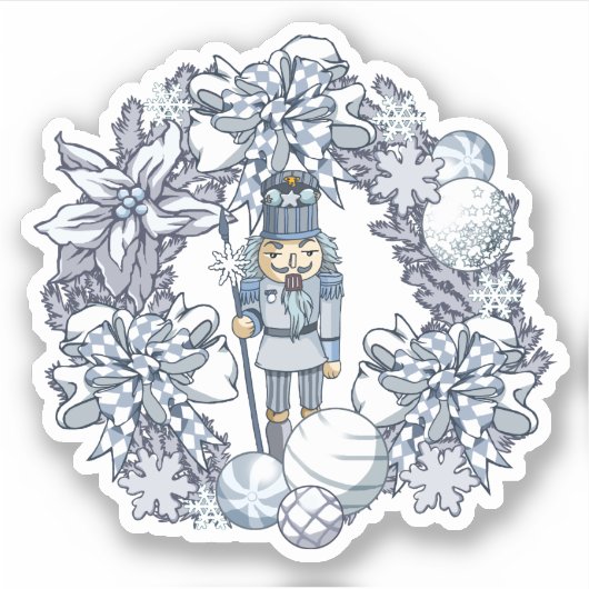 White Kerstmis Nutcracker Wreath Sticker (Voorkant)