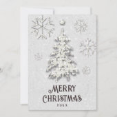 White Kerstmis Rhinestones Tree Elegant Foto Feestdagenkaart (Voorkant)