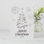 White Kerstmis Rhinestones Tree Elegant Foto Feestdagenkaart (Staand voorkant)