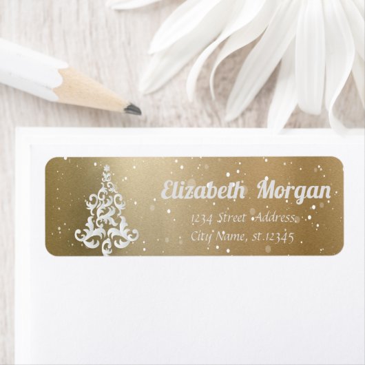 White KerstTree Gold-feestdag, kerst Etiket (Insitu)