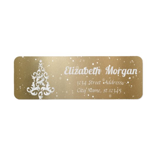 White KerstTree Gold-feestdag, kerst Etiket (Voorkant)