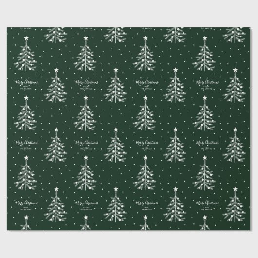 White Kersttree Patroon Aangepaste tekst Groen Cadeaupapier (Vlak)