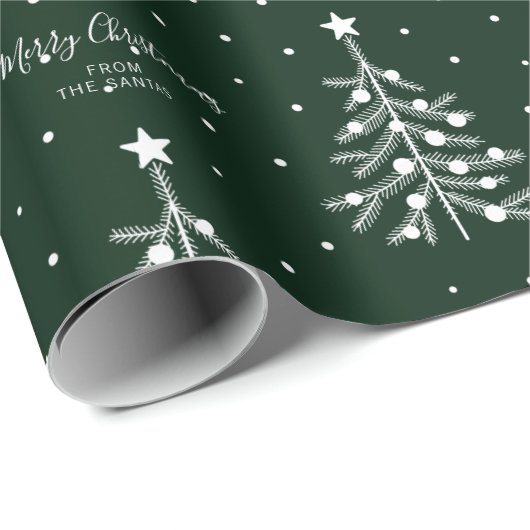 White Kersttree Patroon Aangepaste tekst Groen Cadeaupapier (Rol Hoek)