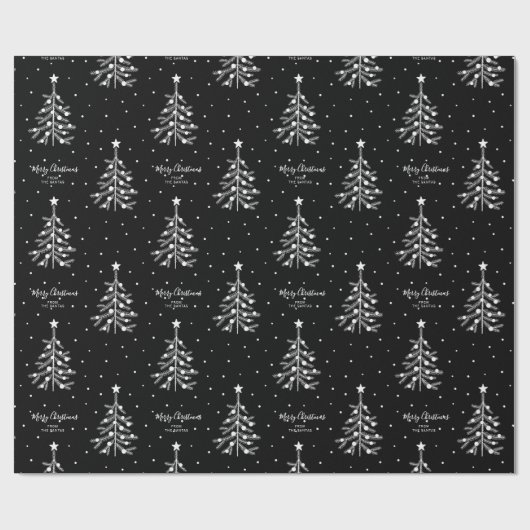 White Kersttree Patroon Aangepaste tekst zwart Cadeaupapier (Vlak)