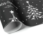 White Kersttree Patroon Aangepaste tekst zwart Cadeaupapier (Rol Hoek)