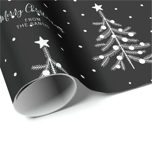 White Kersttree Patroon Aangepaste tekst zwart Cadeaupapier (Rol Hoek)