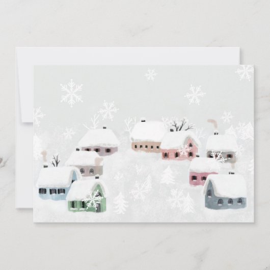 White Kerstwinter Snowy Day Illustratie Feestdagenkaart (Voorkant)
