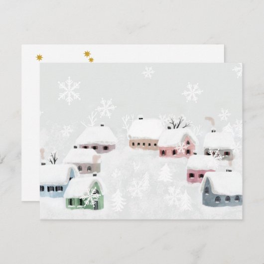 White Kerstwinter Snowy Day Illustratie Mini Feestdagenkaart (Voorkant / Achterkant)