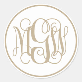 White Khaki Vine Script Monogram, DIY BG Ronde Sticker