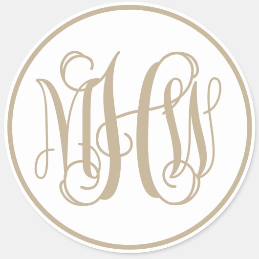 White Khaki Vine Script Monogram, DIY BG Ronde Sticker