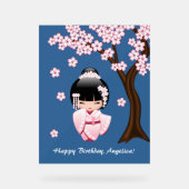 White Kimono Kokeshi Doll - Cute Geisha Girl Acryl Bord (Voorkant)