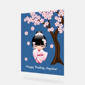 White Kimono Kokeshi Doll - Cute Geisha Girl Acryl Bord (Hoek)