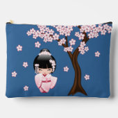 White Kimono Kokeshi Doll Cute Geisha Girl Blue Etui (Voorkant)