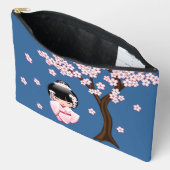 White Kimono Kokeshi Doll Cute Geisha Girl Blue Etui (Open)