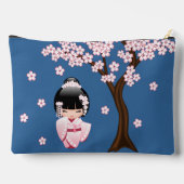 White Kimono Kokeshi Doll Cute Geisha Girl Blue Etui (Achterkant)